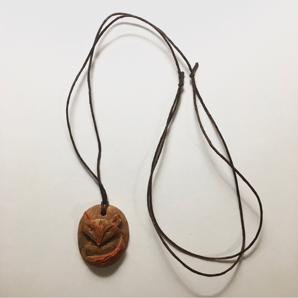 Avocado Pit Fox Pendant Necklace - Picture 2 of 4